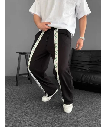 İki İplik Kumaş Şeritli Alt Esofman - Siyah