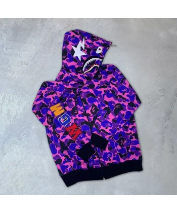 İki İplik Zıp Fermuarlı Nakışlı Kapşonlu Hırka  or