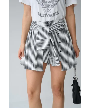 İki Renkli Gömlek Bağlamalı Şort - Siyah-Gri