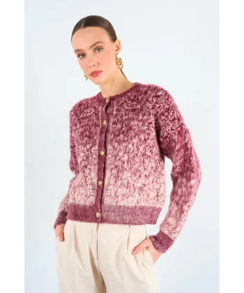 İki Renkli Şardonlu Hırka  VanilyaBordo