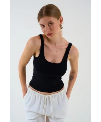 İnce Askılı Biyeli Atlet - Siyah