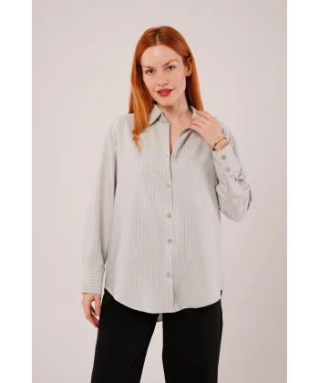 İnce Çizgi Detaylı Gri Gömlek