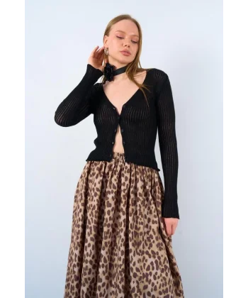 İnce Fitilli Hırka - Siyah