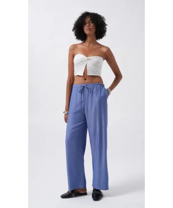 İnce Kemerli Bağcık Detay Pantolon