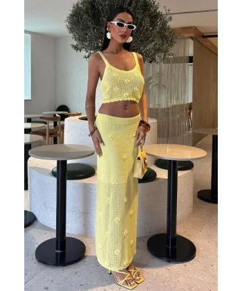 İnci Ve Çiçek Detaylı Büstiyerli Triko Takım 10100