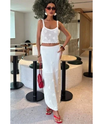 İnci Ve Çiçek Detaylı Büstiyerli Triko Takım 10100