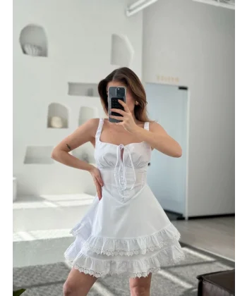 ini Askılı Elbise  Beyaz