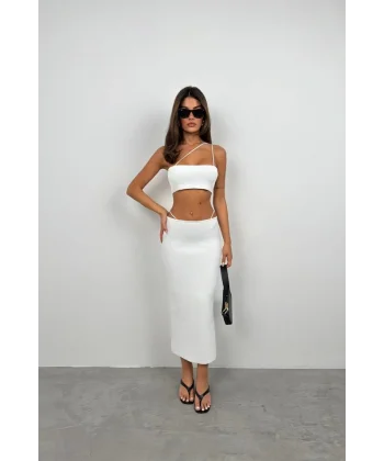 İp Detay Dokulu Maxi Etek