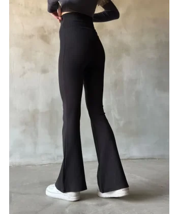 İspanyol Paça Yüksek Bel Tayt - Siyah