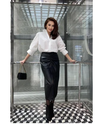 iyah Büzgü Detaylı Deri Etek