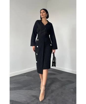 iyah Çizgili Poliviskon Etek