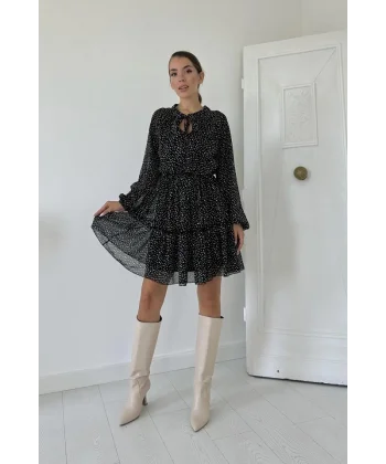 iyah Eteği Katlı Puantiyeli Elbise