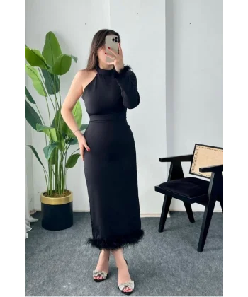 iyah Eteği Tüllü Tek Kol Elbise