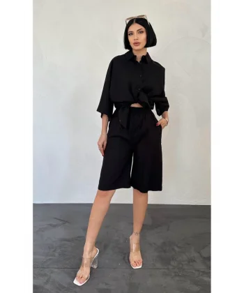 iyah Kısa Kollu Keten Gömlek Ve Şort Takım