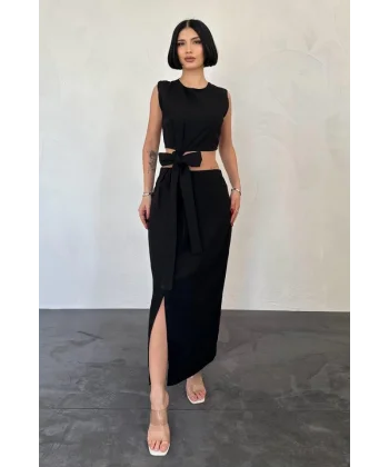 iyah Kuşaklı Crop Ve Etek Takım