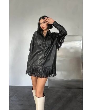 iyah Püsküllü Deri Gömlek