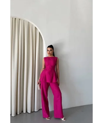JAKAR KETEN KOLSUZ BLUZ-PANTOLON TK - Fuşya