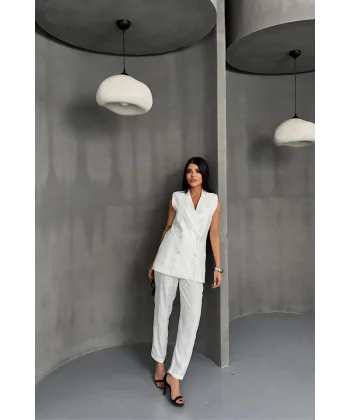 JAKAR KUMAŞ YELEK - PANTOLON TAKIM - Beyaz