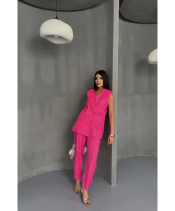 JAKAR KUMAŞ YELEK - PANTOLON TAKIM - Fuşya