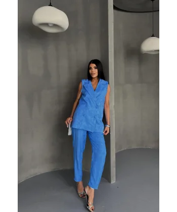 JAKAR KUMAŞ YELEK - PANTOLON TAKIM - Mavi