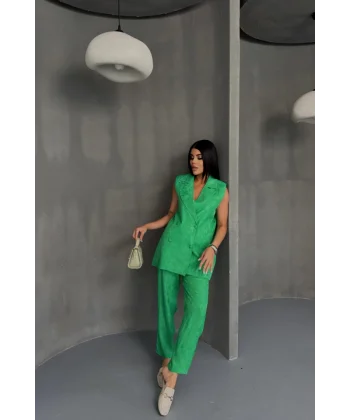 JAKAR KUMAŞ YELEK - PANTOLON TAKIM - Yeşil