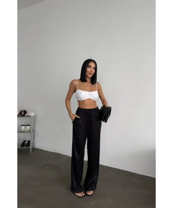 JAKAR SATEN PANTOLON - Siyah