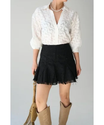 Jakarlı Gömlek - Ekru