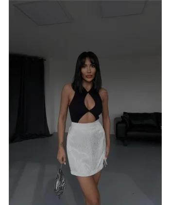 JAKARLI ŞORT ETEK - Beyaz