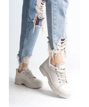 JANE Bağcıklı Ortopedik Taban Kadın Sneaker Spor Ayakkabı  CKT - Krem