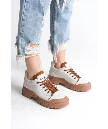 JANE Bağcıklı Ortopedik Taban Kadın Sneaker Spor Ayakkabı  CTT - Krem