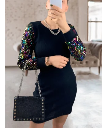 Janes Kollar Renkli Pul Payet Elbise