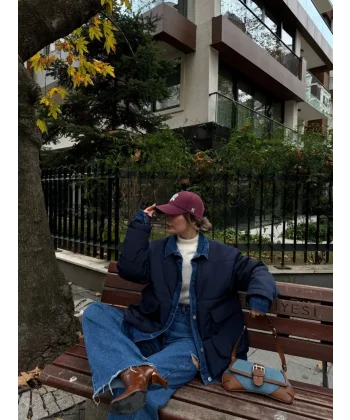 Jeans Detaylı Cıtcıtlı CEKET - Lacivert