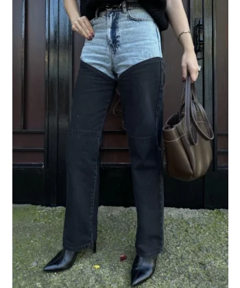 Jeans Kot Parçalı Palazzo Pantolon  iyah