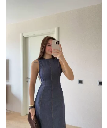 Jeans Kot Uzun Elbise - Lacivert