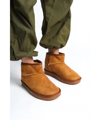 JOLIE Bağcıksız Düz Taban İçi Kürklü Kısa Süet Kadın Bot  STT - Taba