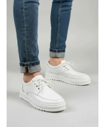 JY-T12x Arts Bağcıklı Cilt Erkek Günlük Spor Klasik Ayakkabı CBT - Beyaz