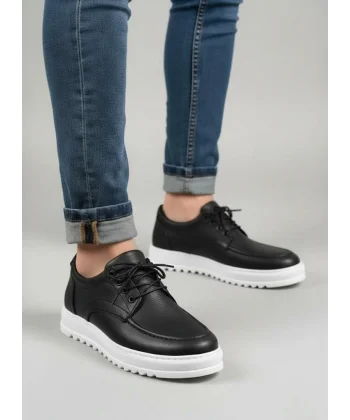 JY-T12x Arts Bağcıklı Cilt Erkek Günlük Spor Klasik Ayakkabı CST - Siyah