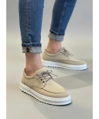 JY-T12x Arts Bağcıklı Süet Erkek Günlük Spor Klasik Ayakkabı SBT - Krem