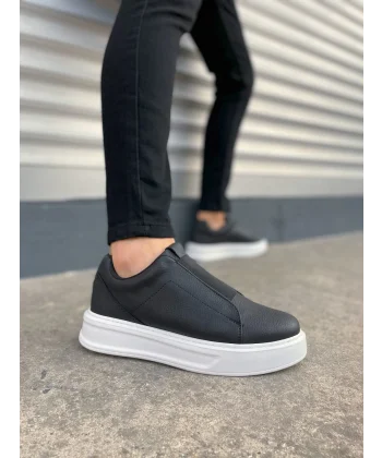 JY007 Alba Bağcıksız Cilt Erkek Günlük Sneaker Ayakkabı CBT Siyah