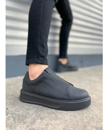 JY007 Alba Bağcıksız Cilt Erkek Günlük Sneaker Ayakkabı CST Siyah