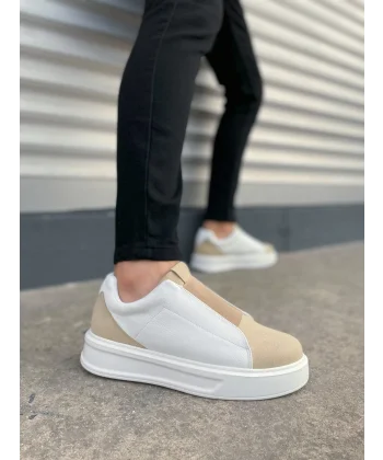 JY007 Alba Bağcıksız Süet Cilt Erkek Günlük Sneaker Ayakkabı SCBT Bej/Beyaz