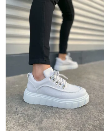 JY010 Cloud Bağcıklı Cilt Erkek Günlük Sneaker Ayakkabı CBT - Beyaz