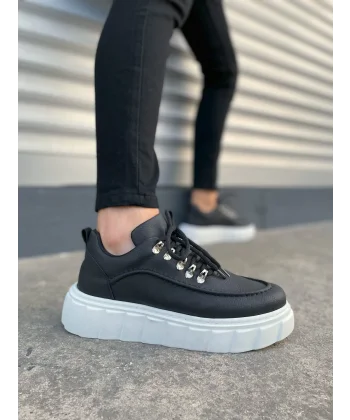 JY010 Cloud Bağcıklı Cilt Erkek Günlük Sneaker Ayakkabı CBT - Siyah