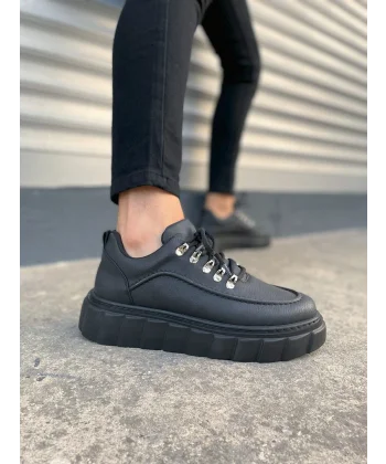 JY010 Cloud Bağcıklı Cilt Erkek Günlük Sneaker Ayakkabı CST - Siyah