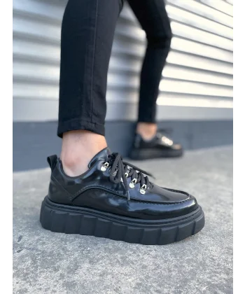 JY010 Cloud Bağcıklı Rugan Erkek Günlük Sneaker Ayakkabı RST - Siyah