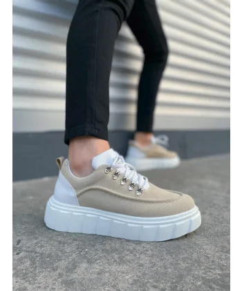 JY010 Cloud Bağcıklı Süet Erkek Günlük Sneaker Ayakkabı SBT - Krem/Beyaz
