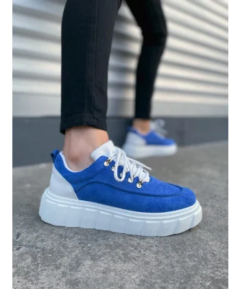 JY010 Cloud Bağcıklı Süet Erkek Günlük Sneaker Ayakkabı SBT - Mavi/Beyaz
