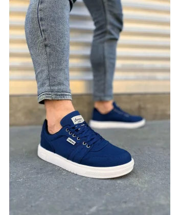JY0118 REX Bağcıklı Keten Kumaş Erkek Günlük Sneaker Ayakkabı KBT - Lacivert
