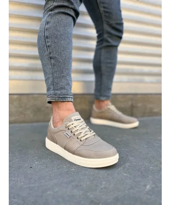 JY0118 REX Bağcıklı Keten Kumaş Erkek Günlük Sneaker Ayakkabı KKT - Bej