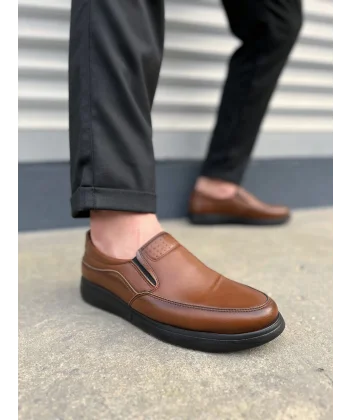 JY0410 Classique Bağcıksız Cilt Erkek Günlük Klasik Ayakkabı CST - Kahverengi